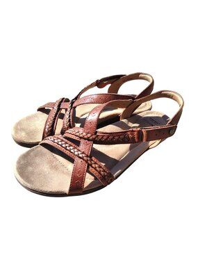 Earth Origins Belle Bentley Brown Braided Sandals Ankle Strap Women’s Size 8W